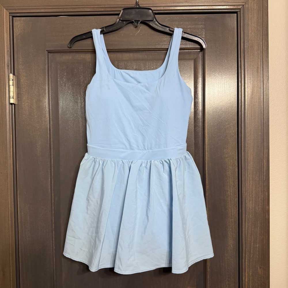 JoyLab Womens Active Dress Tranquility Blue Square Neck Cutout Back Shorts Small